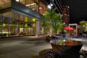 Water Features and Natural Stone Pavers Add to Ambiance of Outdoor Plaza