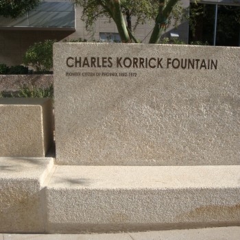 Gobi Tan Granite - Coarse Lychee Hammered Finish and Sand-Blast Engraved and Painted Lettering - Charles Korrick Fountain - HDG Building Materials
