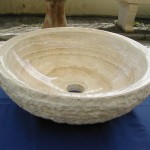 Travertine Stone Sink or Water Feature Bowl Drilled and Honed Interior Finish with Lychee Exterior Finish