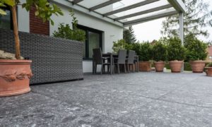 Outdoor Patio with HDG PIETRA Sierra Smoke Porcelain Tile - HDG Building Material