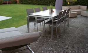 Outdoor Living Space with HDG PIETRA Sierra Smoke Porcelain Pavers - HDG Building Material