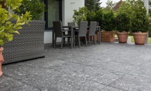 Stone Look Patio with HDG PIETRA Sierra Smoke Porcelain Tile - HDG Building Material