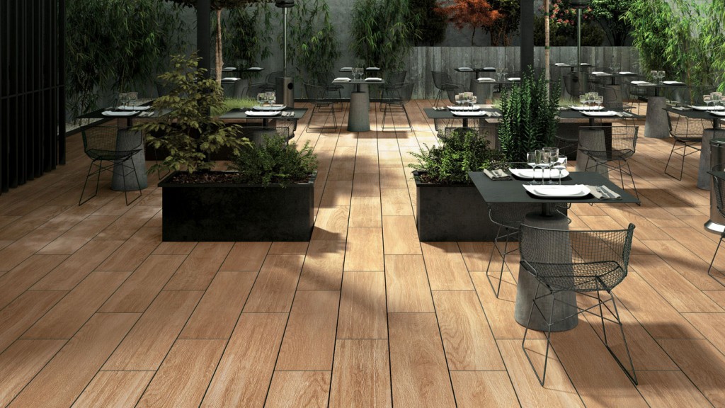 Legno HDG South Havana Brown Porcelain Paver in Outdoor Dining Application