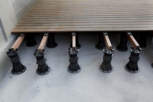 Buzon Pedestals with Joist Holder and Ipe Wood Decking - HDG Building Materials