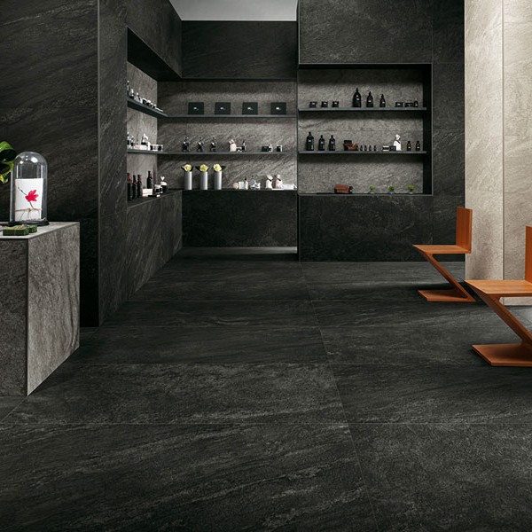 Showroom with HDG Quartzite Porcelain Tiles in Contrasting Colors
