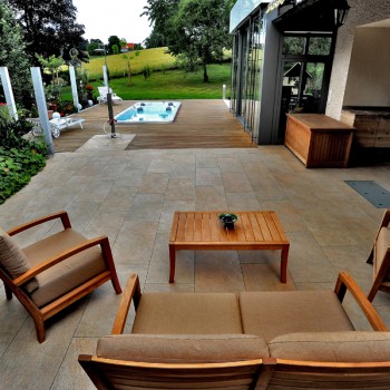 Outdoor Living Expansion Using HDG Trust Gold Porcelain Pavers