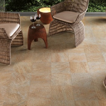 HDG Trust Gold Porcelain Paver in Outdoor Dining Area