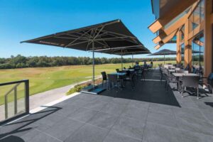 Outdoor Dining Area with Titanium Black Slate Porcelain Pavers