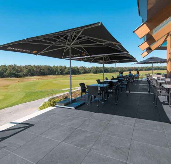 Outdoor Dining Area with Titanium Black Slate Porcelain Pavers