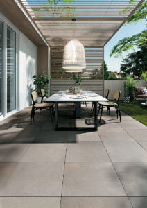 Outdoor Terrace Deck with HDG Pietra Pavero Ash - Stone-Look Flamed-Finish Porcelain Pavers 60x60