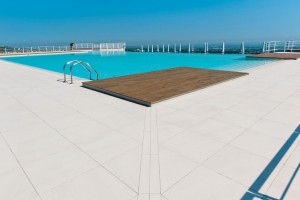 Decking Pool Surround with HDG Pavero Cream Porcelain Pavers - Sandstone Flamed Porcelain Paver - HDG Building Materials