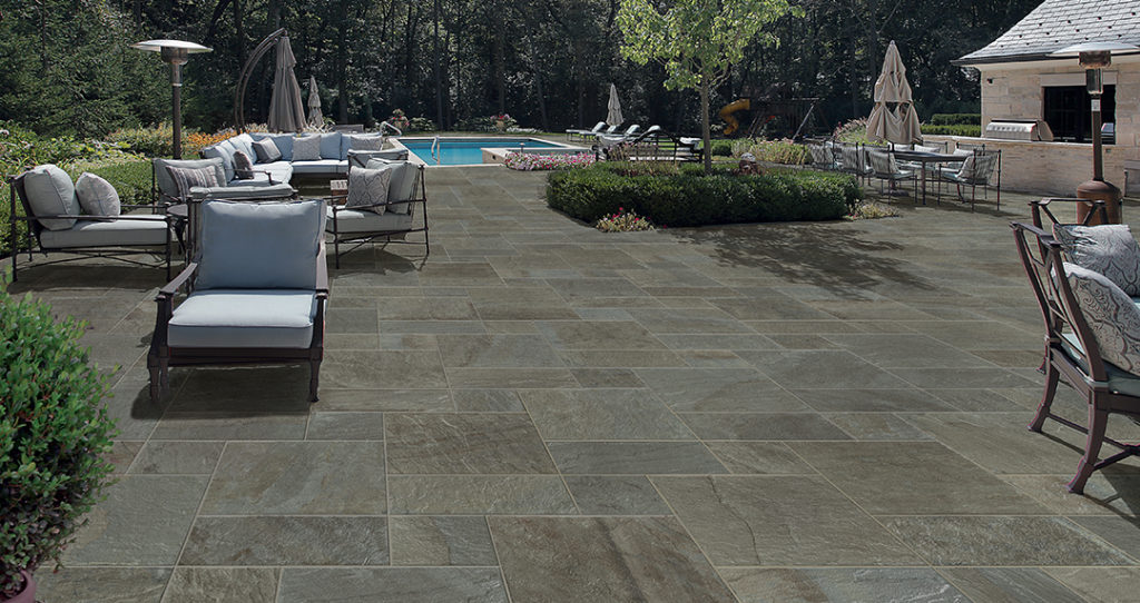 HDG Kaia Blue Cleft Finish Porcelain Paver on Pool Surround - HDG Building Materials