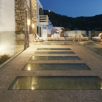 Glass Pavers with Porcelain Pavers on Hotel Terrace