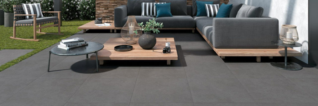 Outdoor Terrace with HDG Pietra Pavero Pewter Structural Porcelain Pavers EP08 esprit - HDG Building Materials