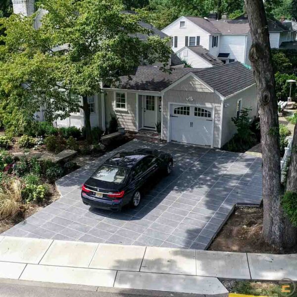 Bluestone Black Driveway Pavers with Car in Driveway