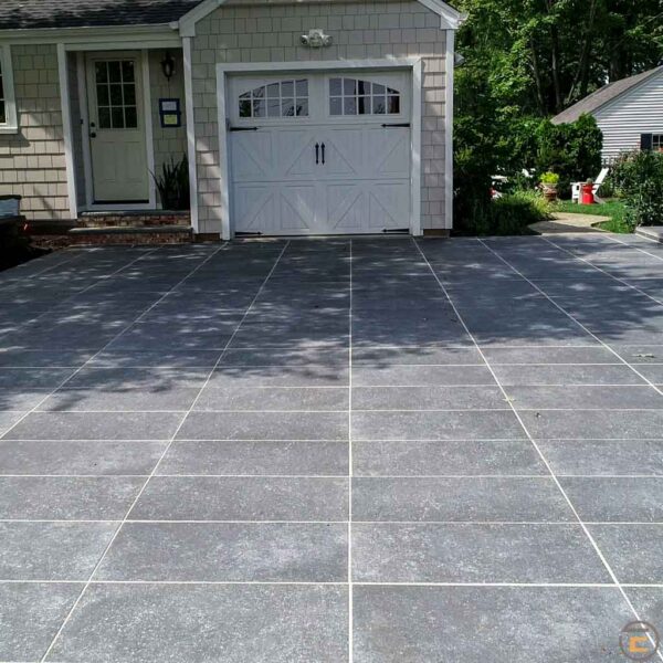 Empty Driveway Constructed with Bluestone Black Driveway Pavers