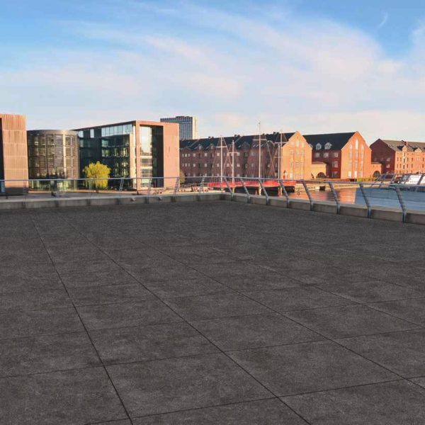 HDG Bluestone Black 3CM Porcelain Paver with Oolitic Limestone Black Finish Application - HDG Building Materials