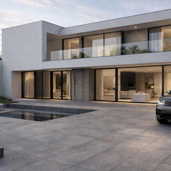HDG Ombra Taupe Porcelain Pavers in Luxury home Driveway and Entrance