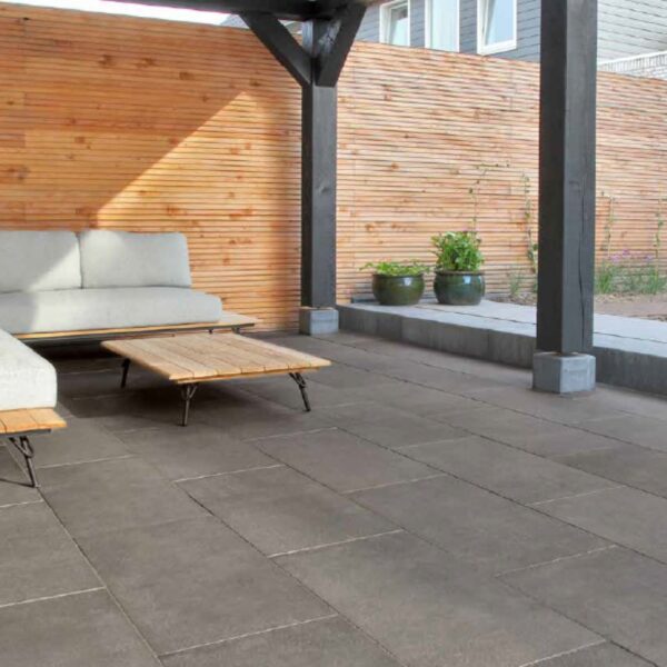 Outdoor Living Room with 3CM 40x80 HDG Concrete Black Fine Concrete Finish Porcelain Pavers