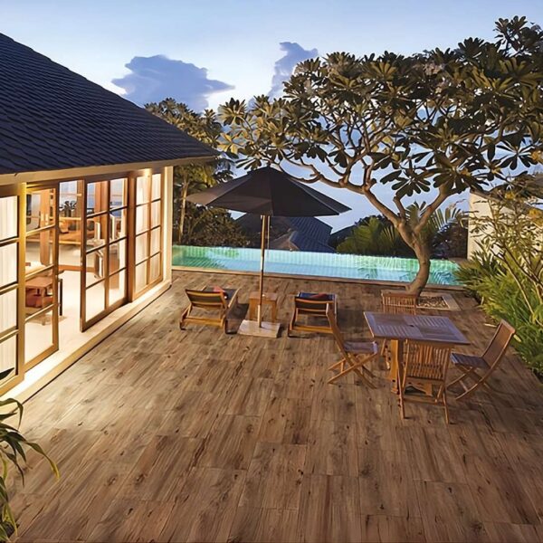 Pool Deck with Impact Resistant 3CM Charo Brown Porcelain Pavers