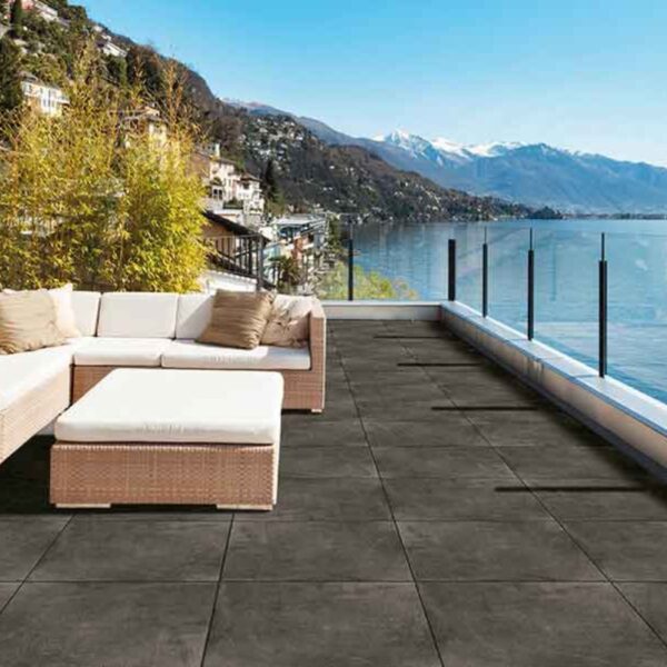 Waterside Terrace with 3CM HDG Concrete Black Fine Concrete Finish Porcelain Pavers