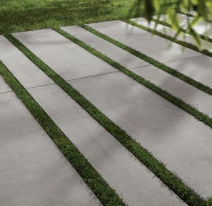 CC-Moda Grey 2cm Outdoor Porcelain Pavers on Grass - HDG Building Materials
