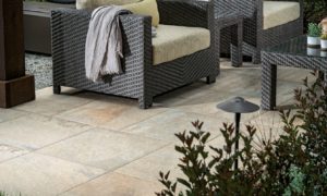 Jamba Sand Porcelain Pavers with Slate - Coarse Finish - Outdoor Living Room - HDG Building Materials