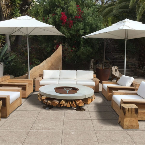 Kaia Tan 60x60 cm Porcelain Pavers in Outdoor Terrace with Firepit - HDG Building Materials