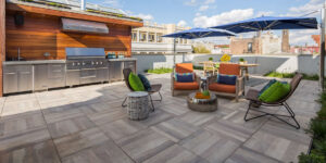 Outdoor Terrace with Kitchen Uses Orinda Porcelain Pavers