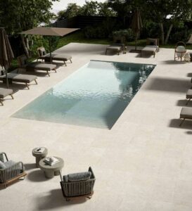 Pool Surround with HDG Kaia White Porcelain Pavers