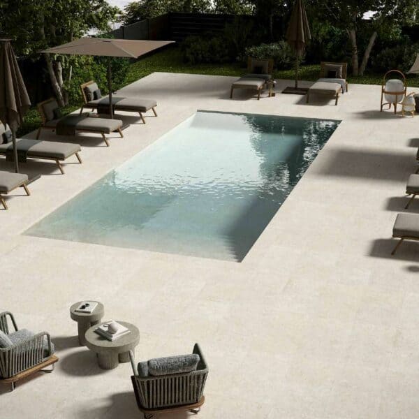 Pool Surround with HDG Kaia White Porcelain Pavers