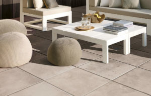 Outdoor Seatting with Brussa Crema 20x20 cm and 20x30 cm Porcelain Pavers - HDG Building Materials