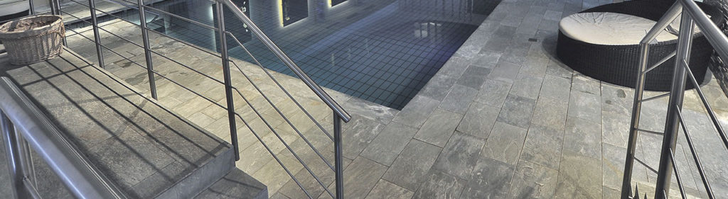 Silas Grey 30x60 cm Porcelain Paver in Poolside Spa Application - HDG Building Materials