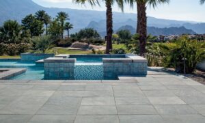 Sierra Grey Porcelain Paver in Pool Terrace for Landscape Design - HDG Building Materials