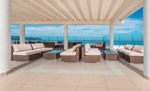 Metro Ivory and Metro Tan Porcelain Pavers on Rooftop Waterfront Terrace