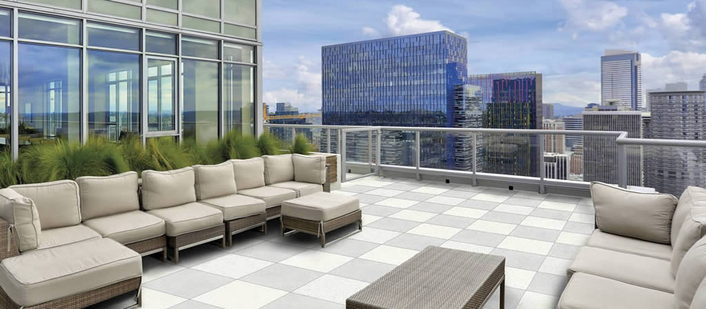 60x60cm Terra Cream Porcelain Pavers in Rooftop Lounge Area