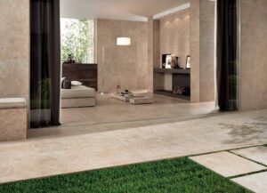 Calcare Beige Porcelain Pavers Inside Floor and Walls and Outside Patio and Facade