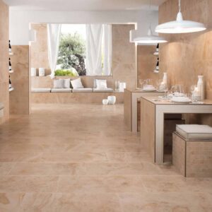 Complementary Interior Design Using Calcare Beige Porcelain Pavers