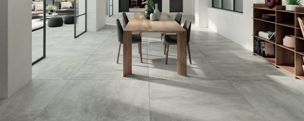 HDG Cemento Ash Porcelain Paver Indoor Outdoor Transition feature