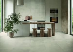 HDG Cemento Greigio Porcelain Tile on Floor and Backsplash