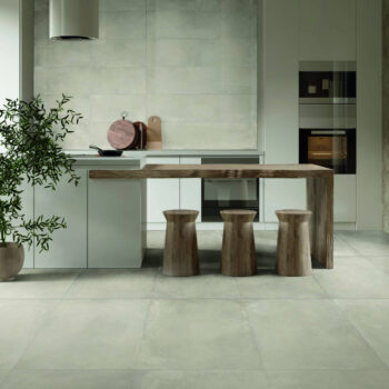 HDG Cemento Greigio Porcelain Tile on Floor and Backsplash