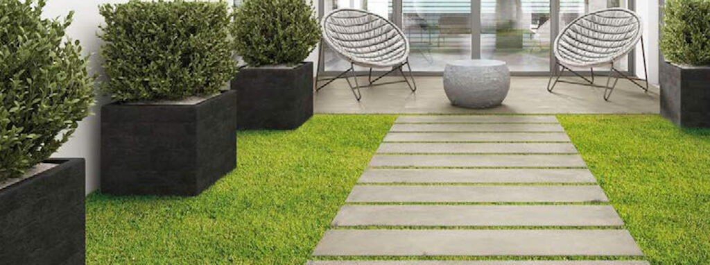 Patio and Pathway using Cemento Greigio Porcelain Plank Pavers feature