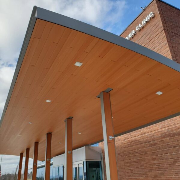 Resysta Rice Hull Composite Cladding and Decking on Soffits at Vancouver Clinic