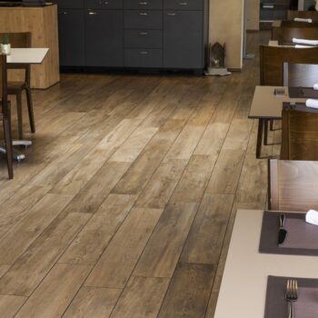 12x48 inch Espiro Indie Porcelain Paver Planks in Commercial Dining Application