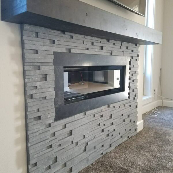 Modern Gas Fireplace meets Ancient Black Limestone