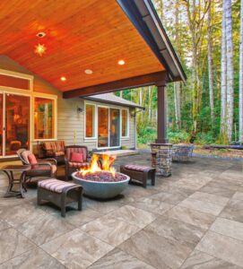 Outdoor Living Room and Patio with Laguna Grey Porcelain Paver