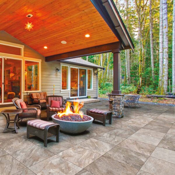 Outdoor Living Room and Patio with Laguna Grey Porcelain Paver
