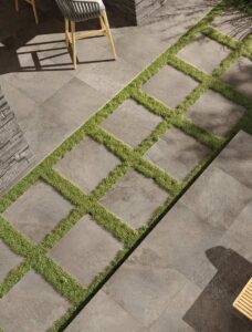 AE-Grey Porcelain Pavers Install With Adhesive Over Grass Gravel or Pedestals