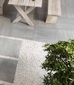 Gravo-Grey Porcelain Paver Insallation Over Crushed White Rock