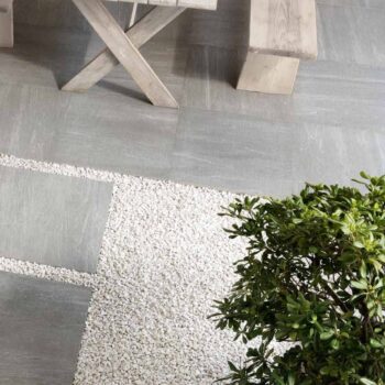Gravo-Grey Porcelain Paver Insallation Over Crushed White Rock